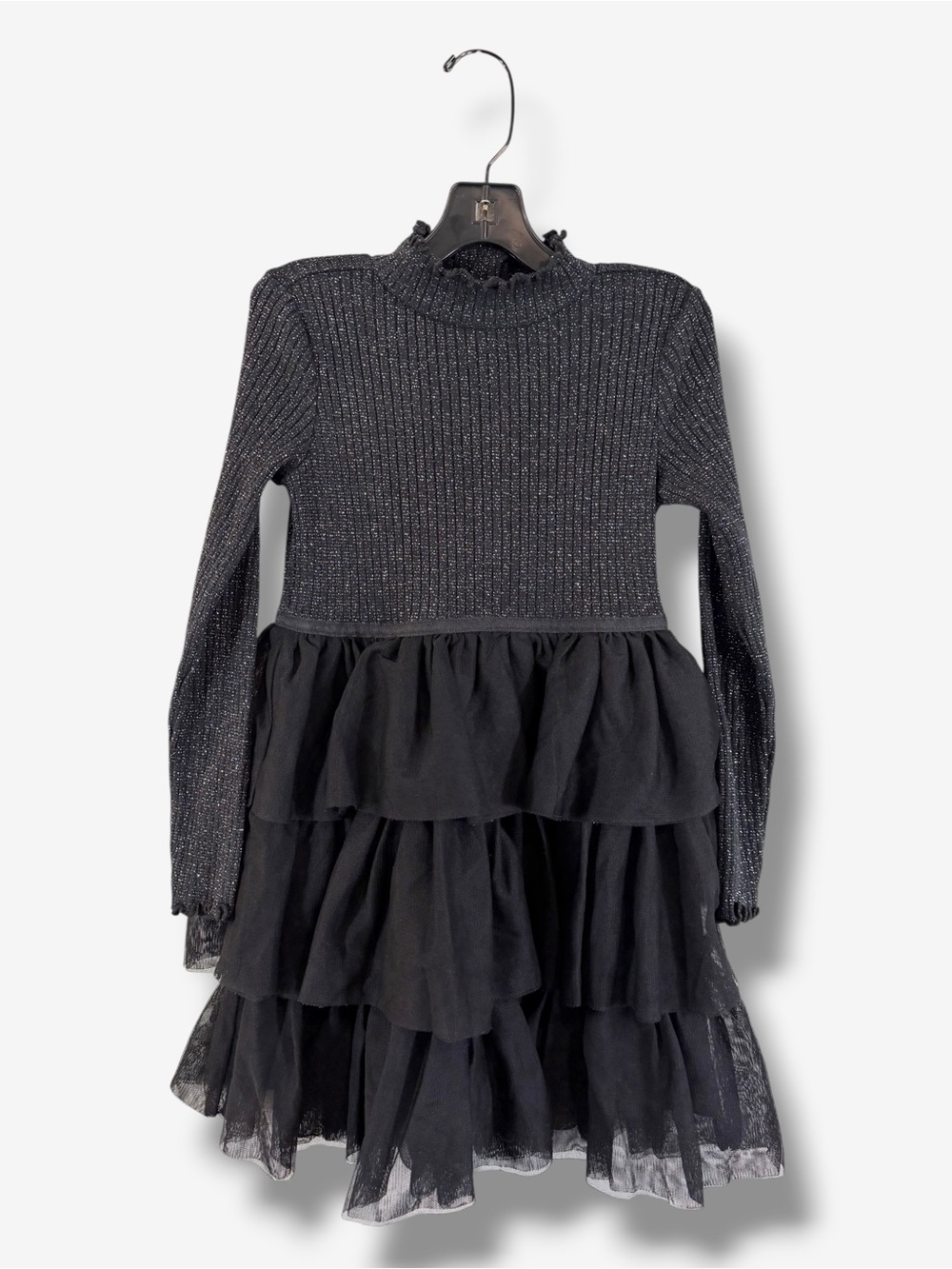 Janie and Jack Girls 6 Black Metallic Rib Tiered Tulle Holiday Dress